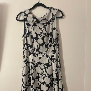 Brooks Brothers Sleeveless Black and White Floral A-Line Dress - Size 12